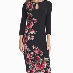 Black Floral Keyhole Sheath Dress - Women's